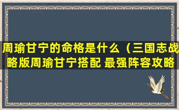 周瑜甘宁的命格是什么（三国志战略版周瑜甘宁搭配 最强阵容攻略）